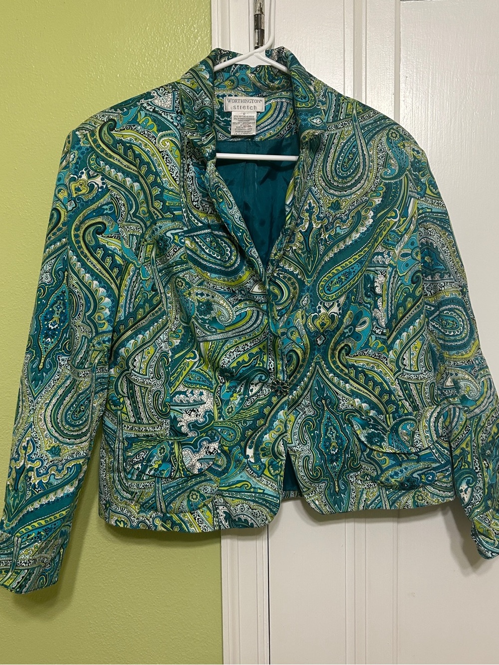 Y2K Worthington Teal & Green Paisley Blazer